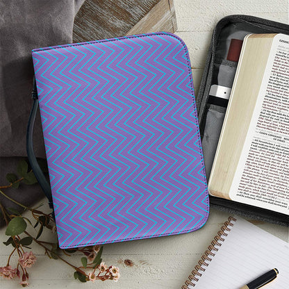 Blue And Purple Zigzag Pattern Print Leather Bible Cover