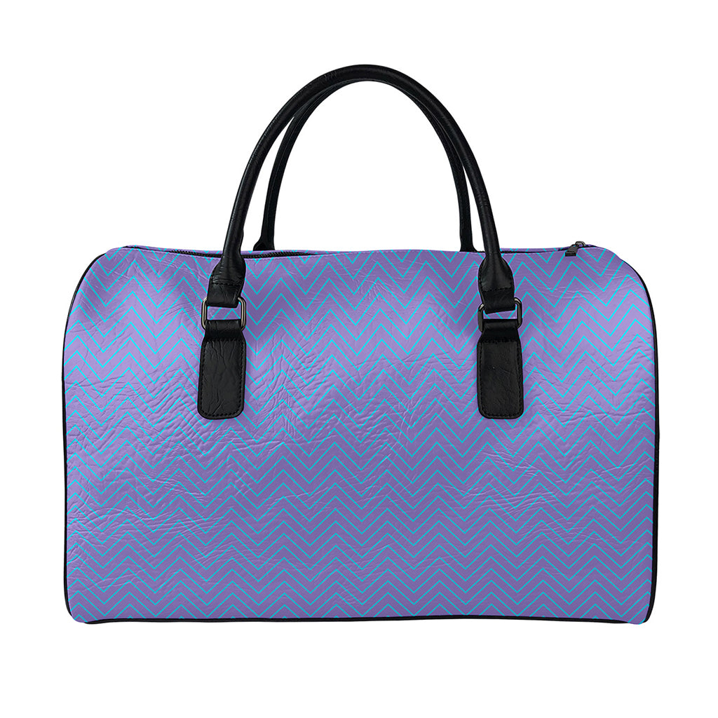Blue And Purple Zigzag Pattern Print Leather Duffle Bag