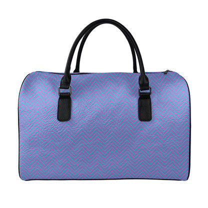 Blue And Purple Zigzag Pattern Print Leather Duffle Bag