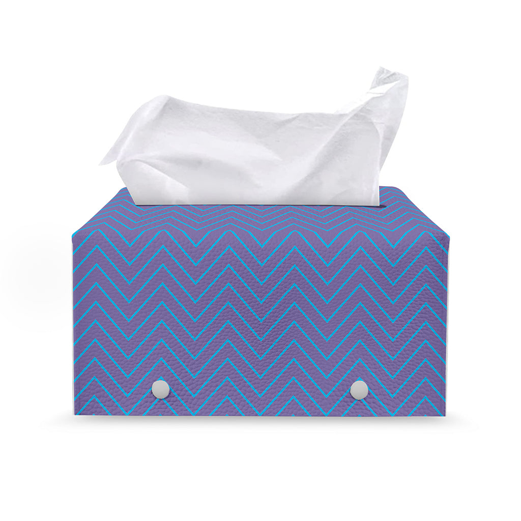 Blue And Purple Zigzag Pattern Print Leather Tissue Box Cover