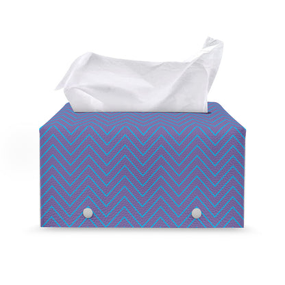 Blue And Purple Zigzag Pattern Print Leather Tissue Box Cover