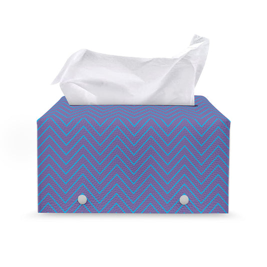 Blue And Purple Zigzag Pattern Print Leather Tissue Box Cover
