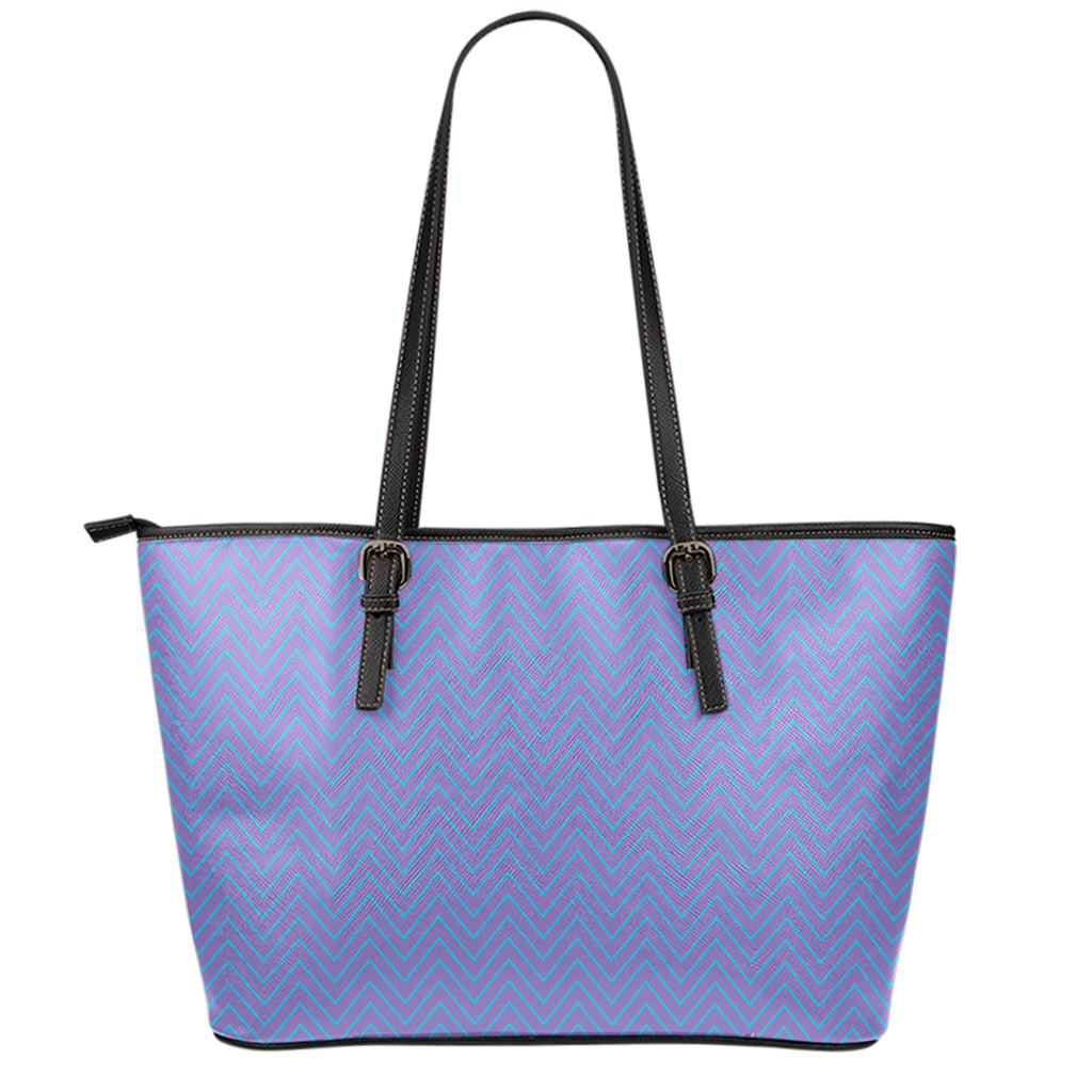 Blue And Purple Zigzag Pattern Print Leather Tote Bag