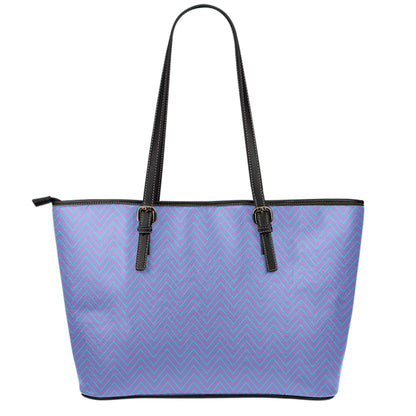 Blue And Purple Zigzag Pattern Print Leather Tote Bag