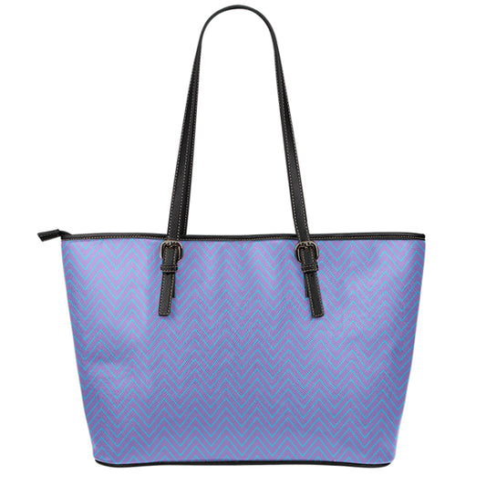 Blue And Purple Zigzag Pattern Print Leather Tote Bag