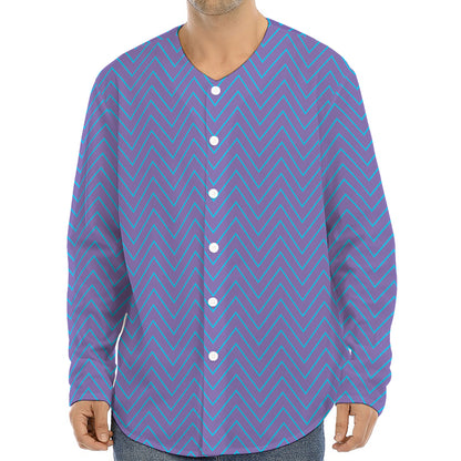 Blue And Purple Zigzag Pattern Print Long Sleeve Baseball Jersey