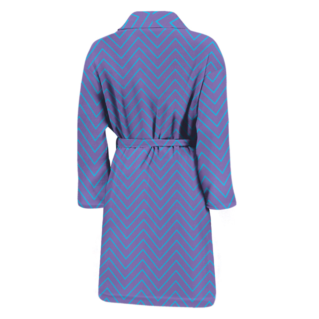 Blue And Purple Zigzag Pattern Print Men's Bathrobe