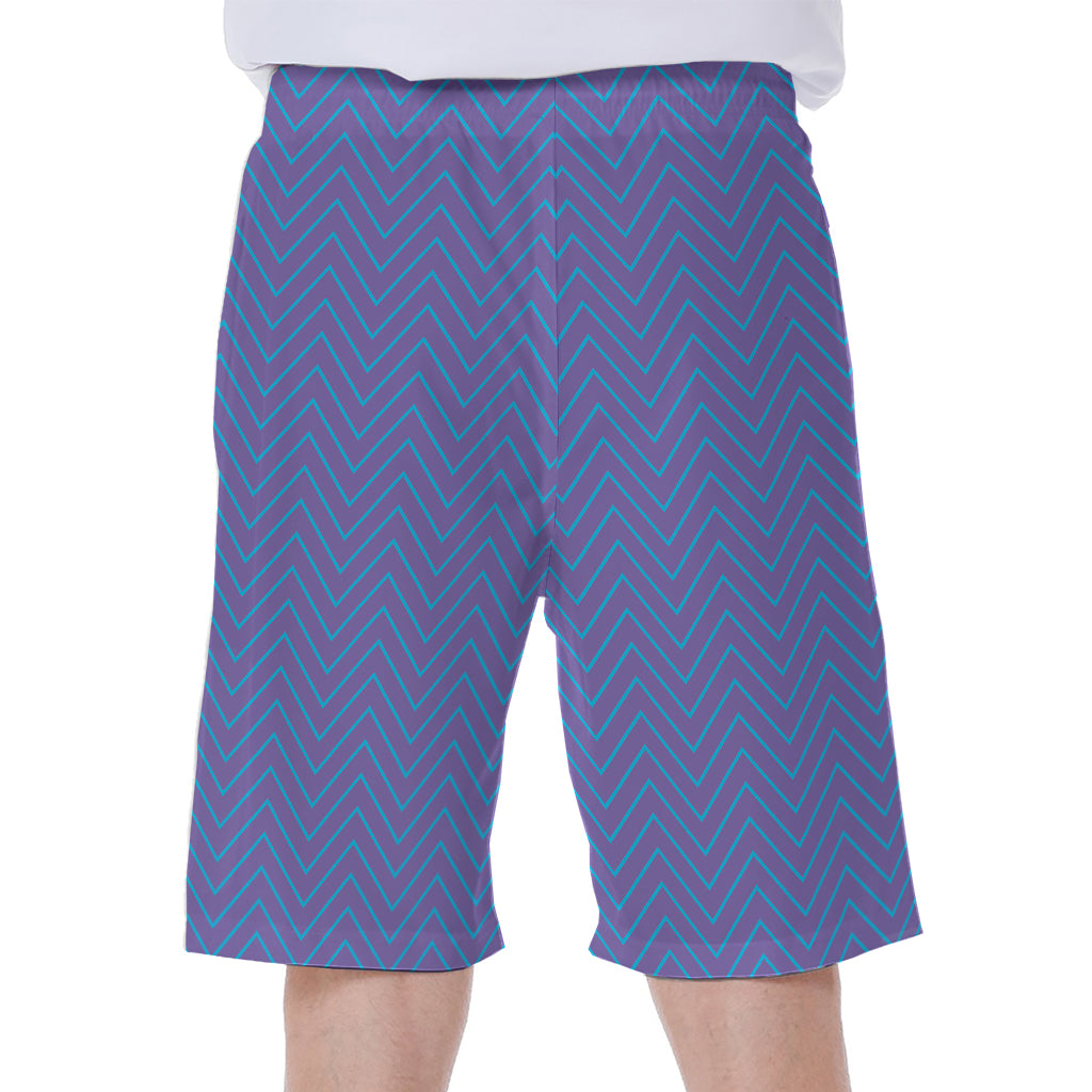 Blue And Purple Zigzag Pattern Print Men's Beach Shorts
