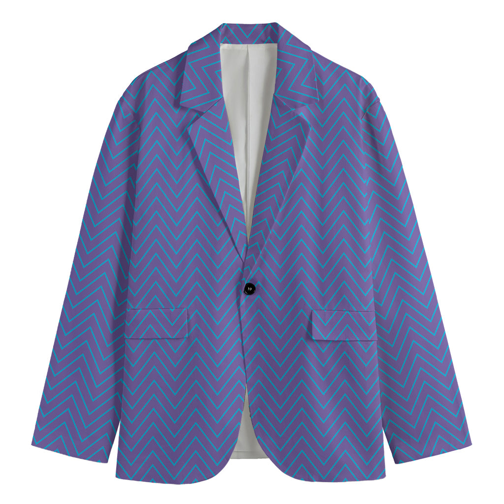 Blue And Purple Zigzag Pattern Print Men's Cotton Blazer