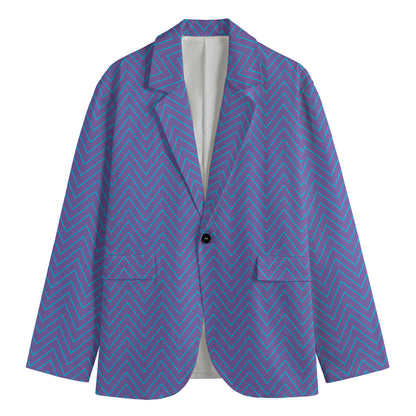 Blue And Purple Zigzag Pattern Print Men's Cotton Blazer