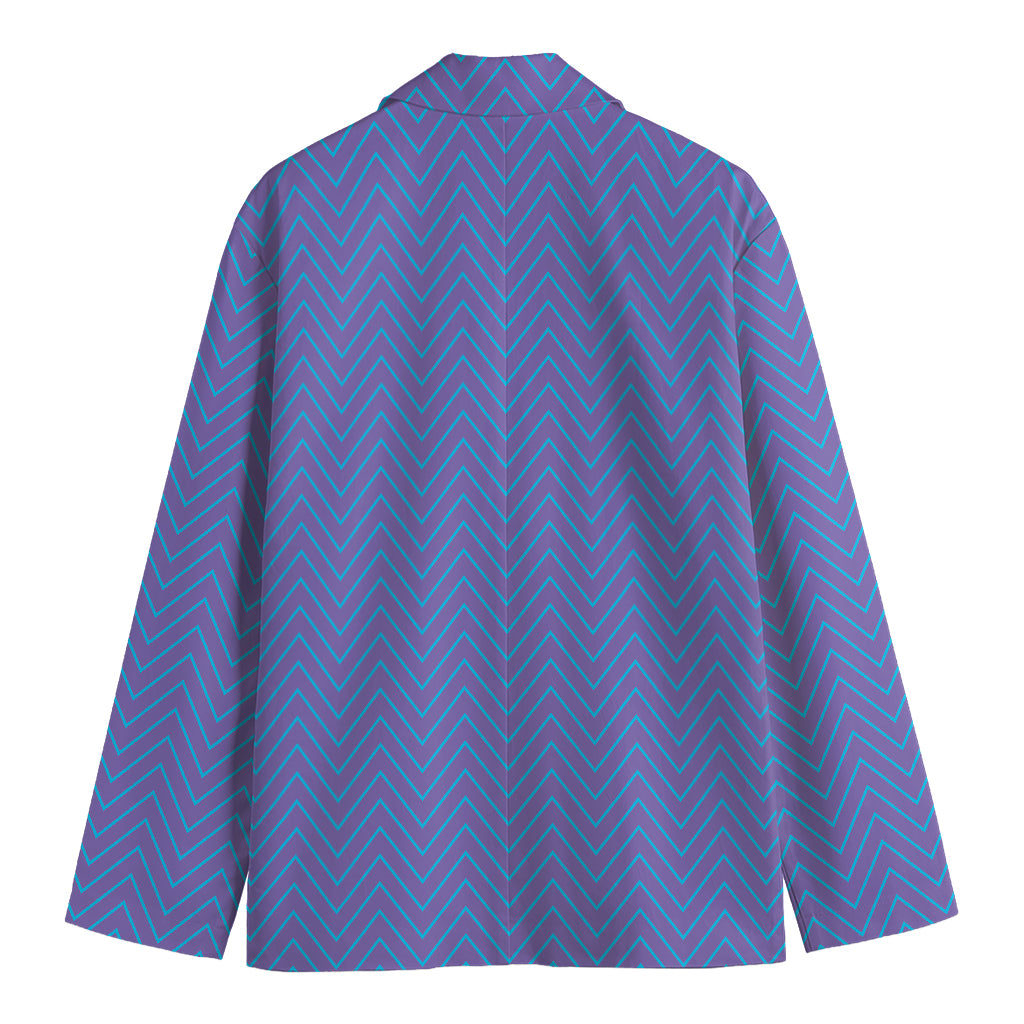 Blue And Purple Zigzag Pattern Print Men's Cotton Blazer