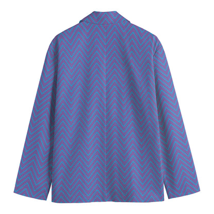 Blue And Purple Zigzag Pattern Print Men's Cotton Blazer