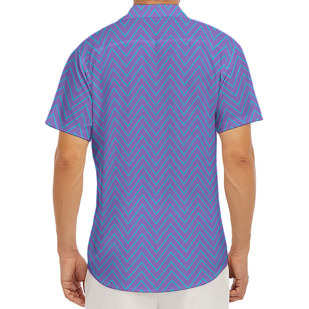 Blue And Purple Zigzag Pattern Print Men's Deep V-Neck Shirt