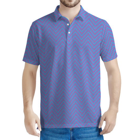 Blue And Purple Zigzag Pattern Print Men's Polo Shirt