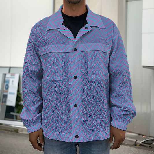 Blue And Purple Zigzag Pattern Print Men's Shirt Jacket