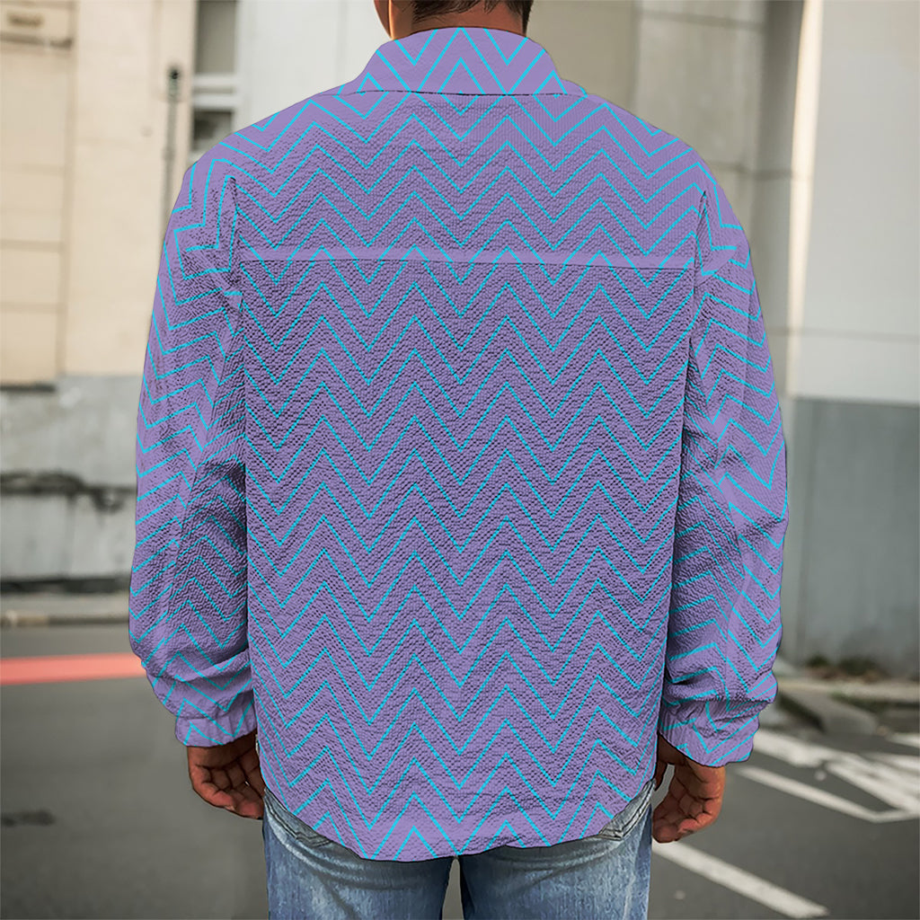 Blue And Purple Zigzag Pattern Print Men's Shirt Jacket