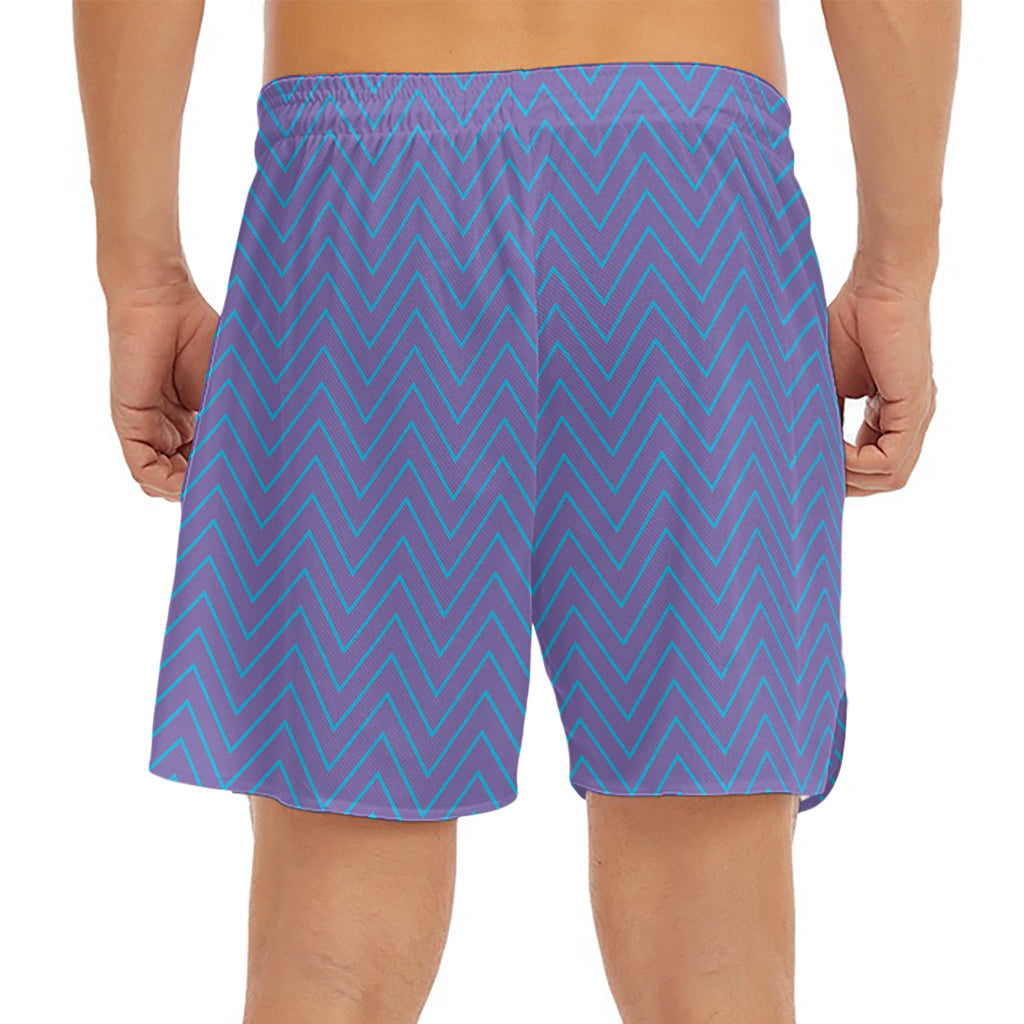 Blue And Purple Zigzag Pattern Print Men's Split Running Shorts