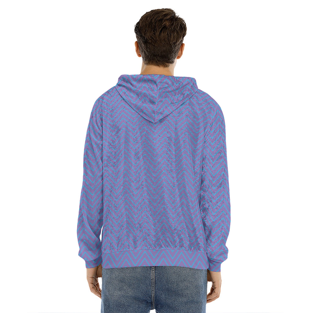 Blue And Purple Zigzag Pattern Print Men's Velvet Pullover Hoodie