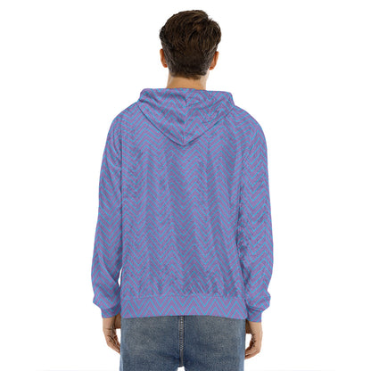Blue And Purple Zigzag Pattern Print Men's Velvet Pullover Hoodie