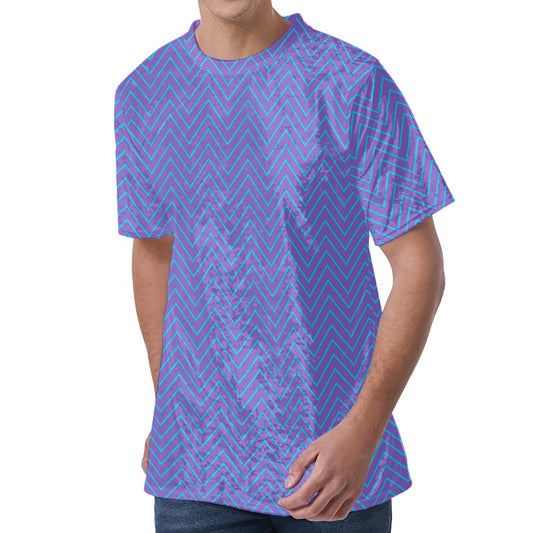 Blue And Purple Zigzag Pattern Print Men's Velvet T-Shirt