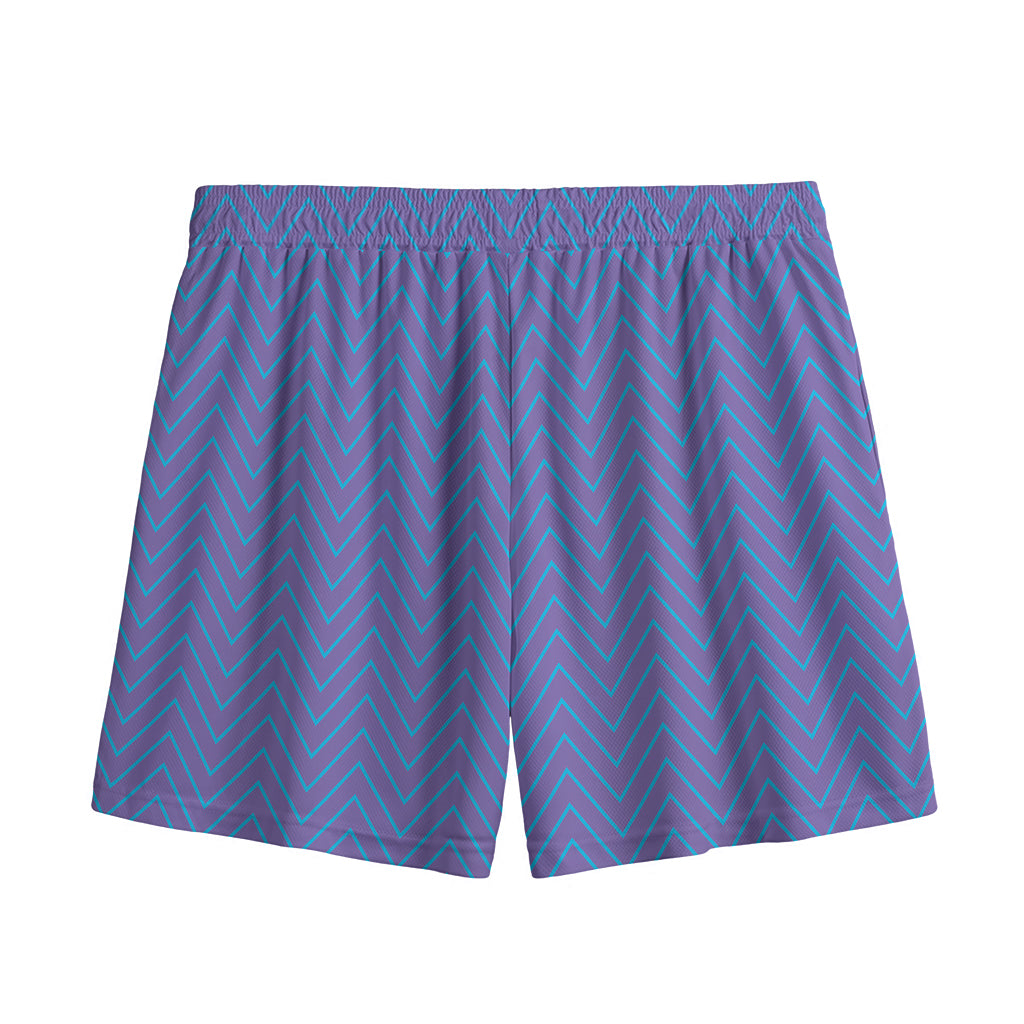 Blue And Purple Zigzag Pattern Print Mesh Shorts