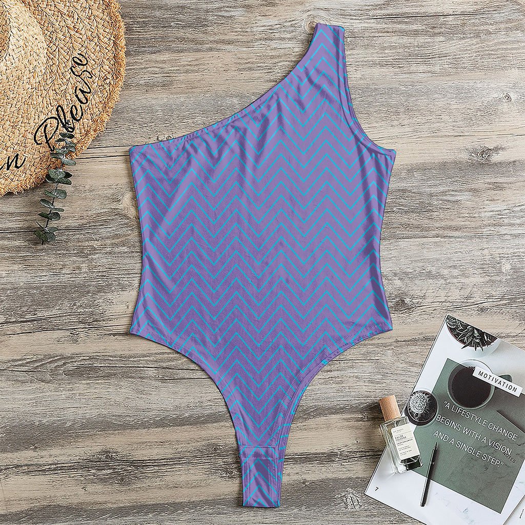 Blue And Purple Zigzag Pattern Print One Shoulder Bodysuit
