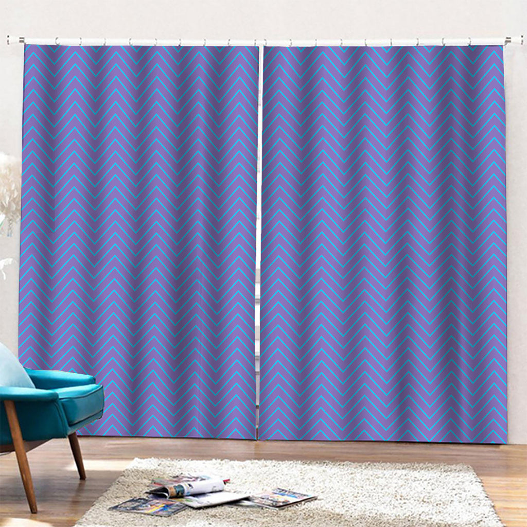 Blue And Purple Zigzag Pattern Print Pencil Pleat Curtains