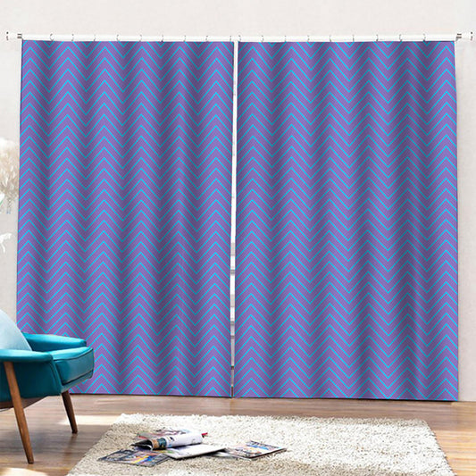 Blue And Purple Zigzag Pattern Print Pencil Pleat Curtains