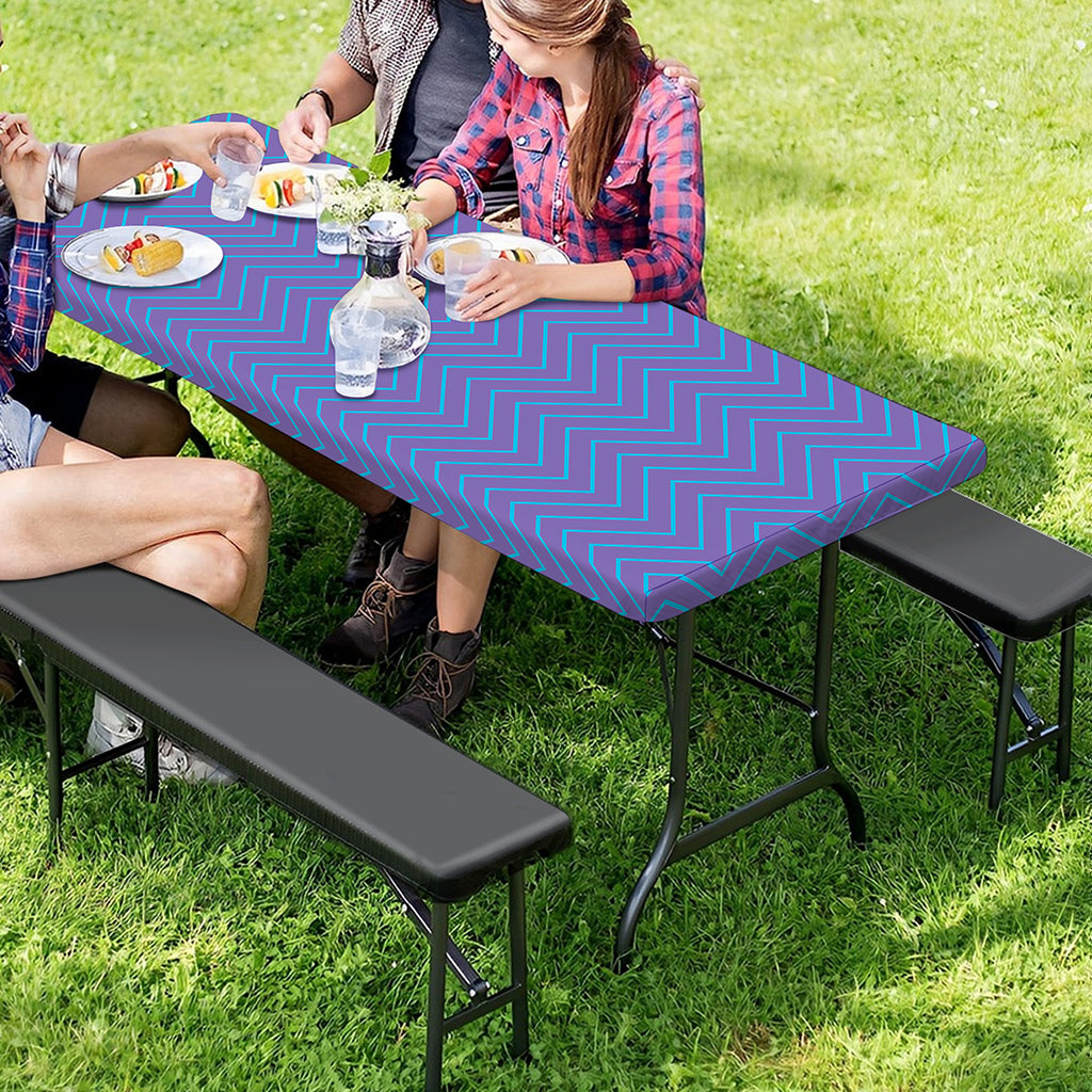 Blue And Purple Zigzag Pattern Print Picnic Table Cover