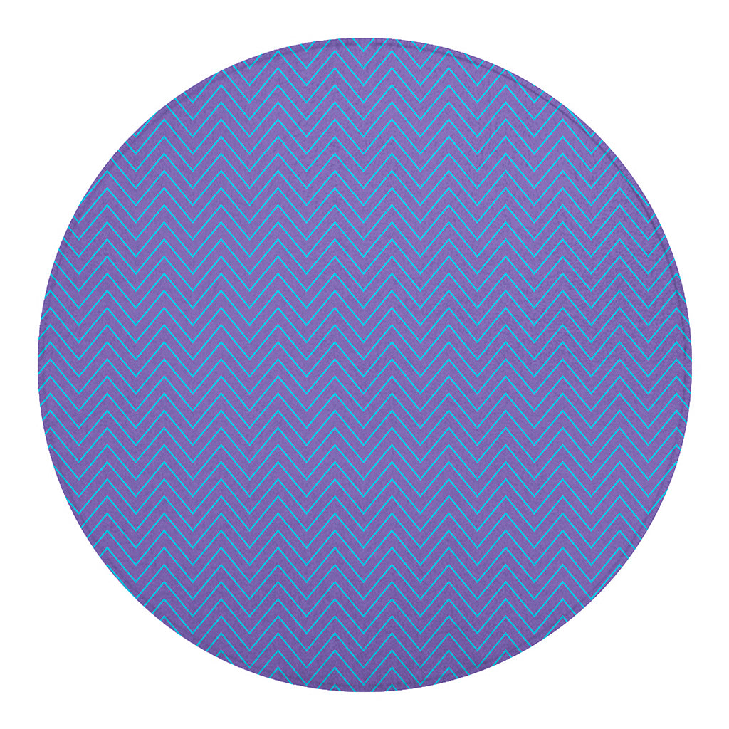 Blue And Purple Zigzag Pattern Print Round Blanket