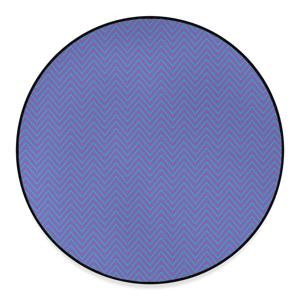 Blue And Purple Zigzag Pattern Print Round Floor Mat