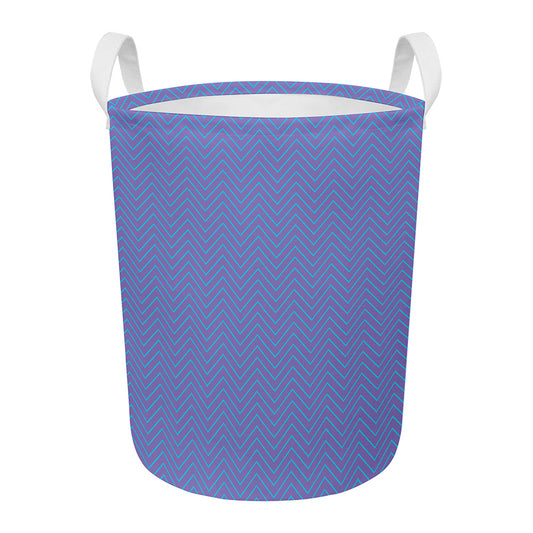 Blue And Purple Zigzag Pattern Print Round Laundry Basket