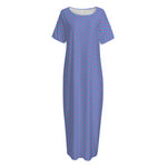Blue And Purple Zigzag Pattern Print Short Sleeve Long Nightdress