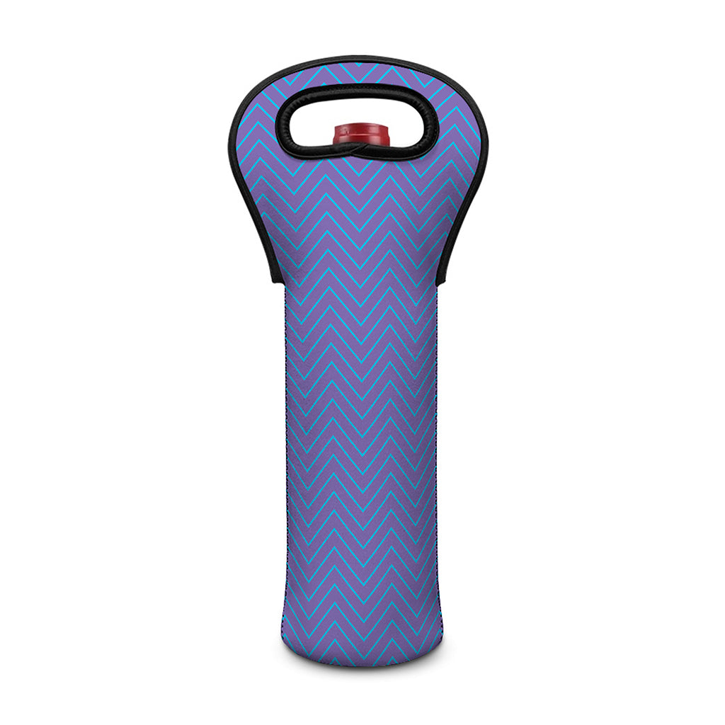 Blue And Purple Zigzag Pattern Print Single Neoprene Wine Tote