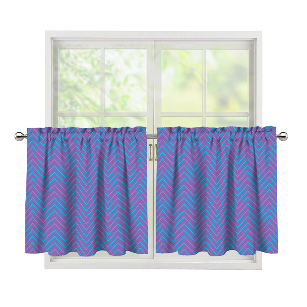 Blue And Purple Zigzag Pattern Print Tier Curtains