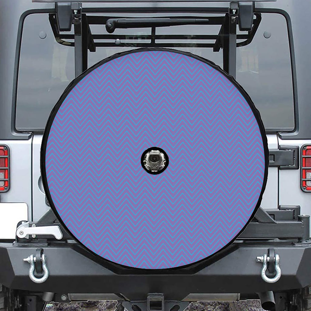 Blue And Purple Zigzag Pattern Print Tire Cover With Camera Hole