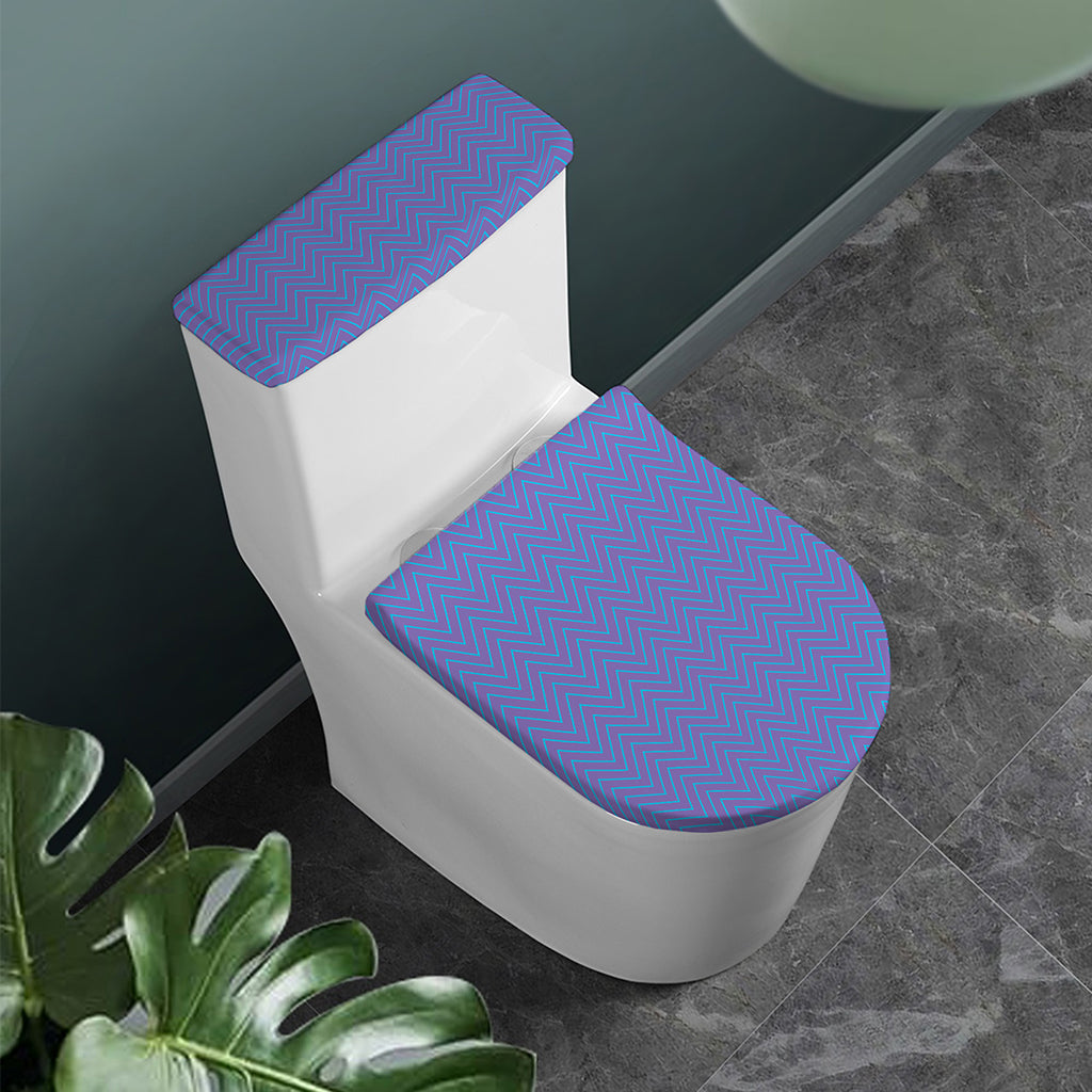 Blue And Purple Zigzag Pattern Print Toilet Lid And Tank Cover Set