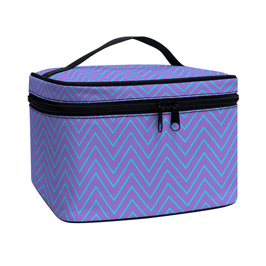 Blue And Purple Zigzag Pattern Print Travel Makeup Bag