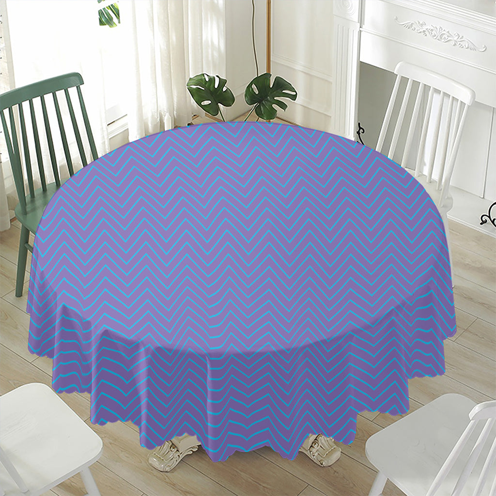 Blue And Purple Zigzag Pattern Print Waterproof Round Tablecloth