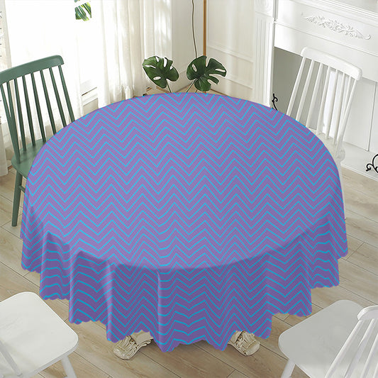 Blue And Purple Zigzag Pattern Print Waterproof Round Tablecloth