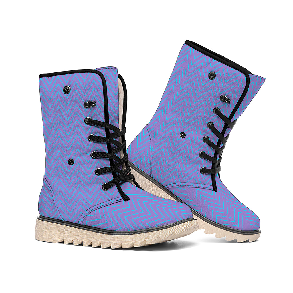 Blue And Purple Zigzag Pattern Print Winter Boots