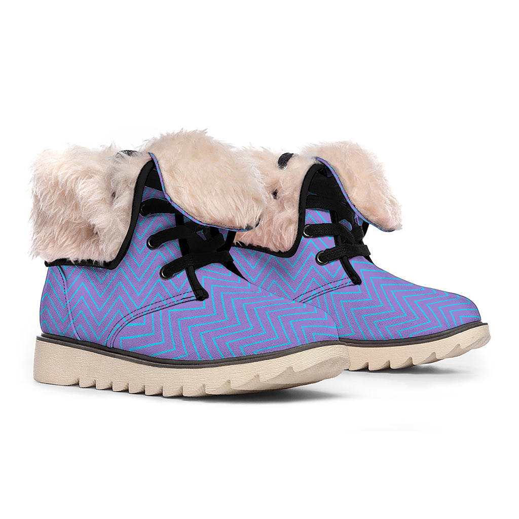 Blue And Purple Zigzag Pattern Print Winter Boots