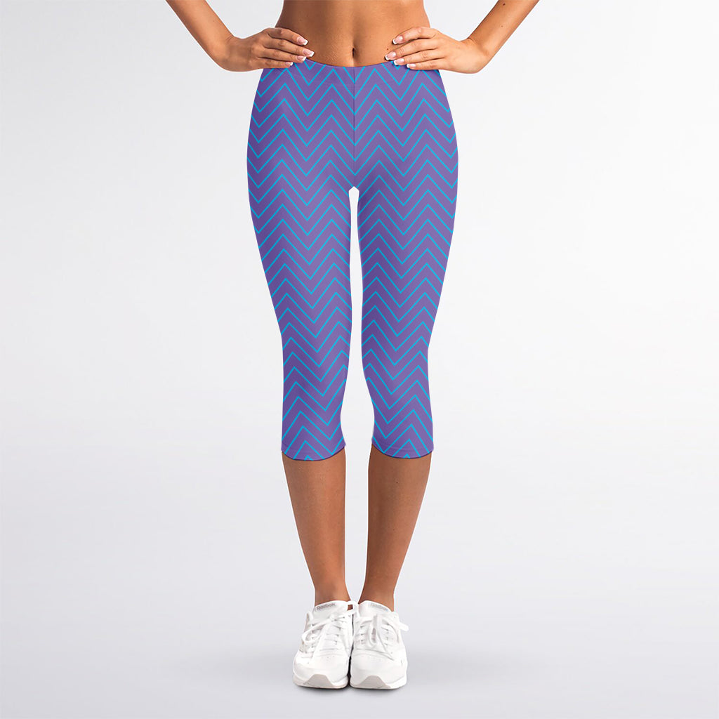 Blue And Purple Zigzag Pattern Print Women's Capri Leggings