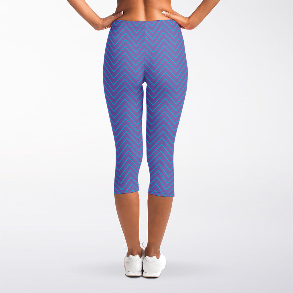 Blue And Purple Zigzag Pattern Print Women's Capri Leggings