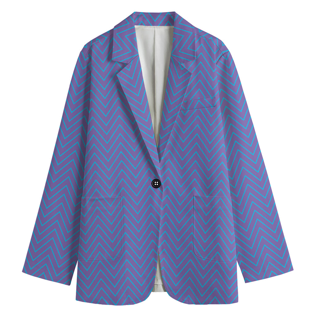 Blue And Purple Zigzag Pattern Print Women's Cotton Blazer