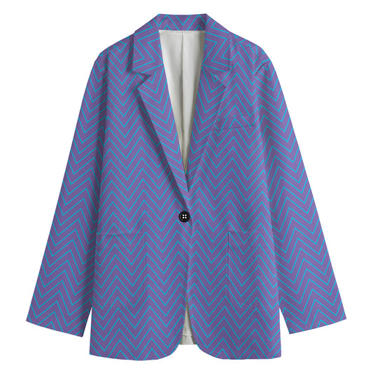 Blue And Purple Zigzag Pattern Print Women's Cotton Blazer
