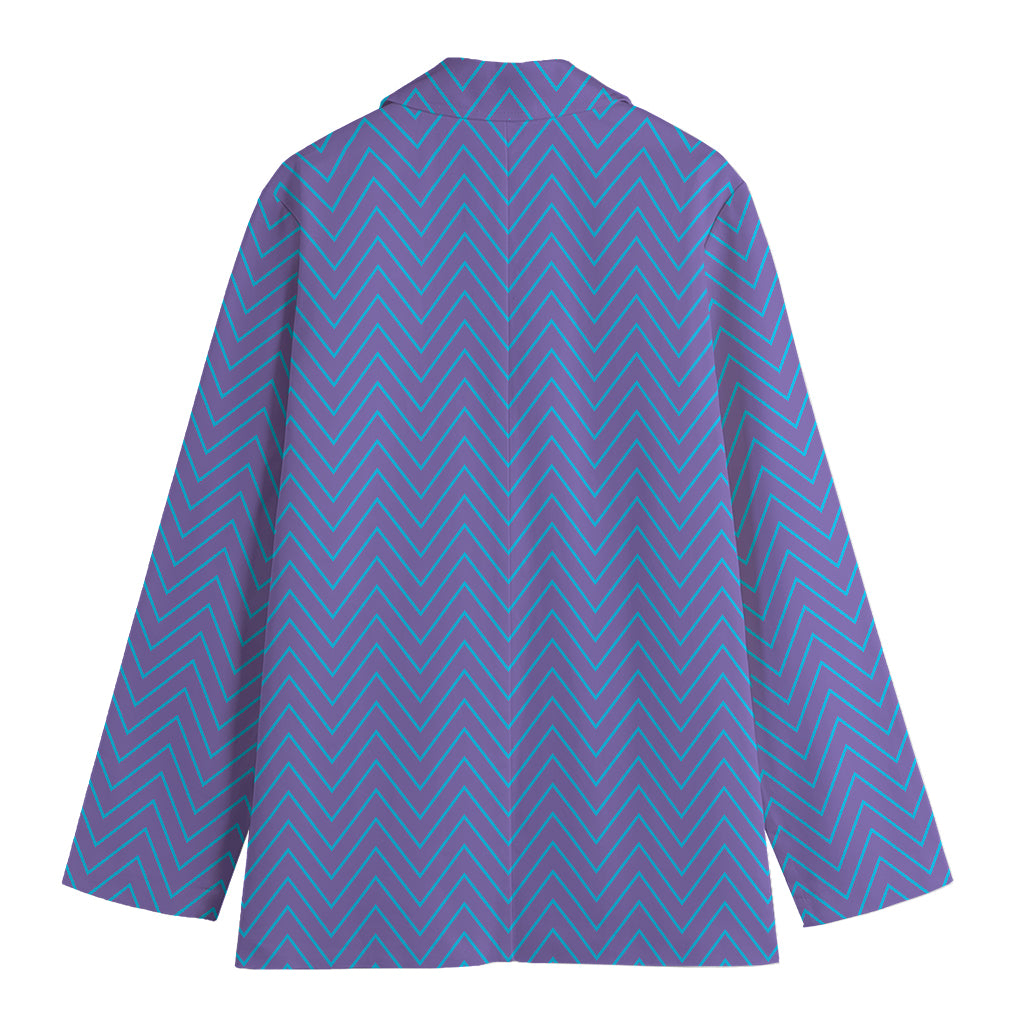 Blue And Purple Zigzag Pattern Print Women's Cotton Blazer