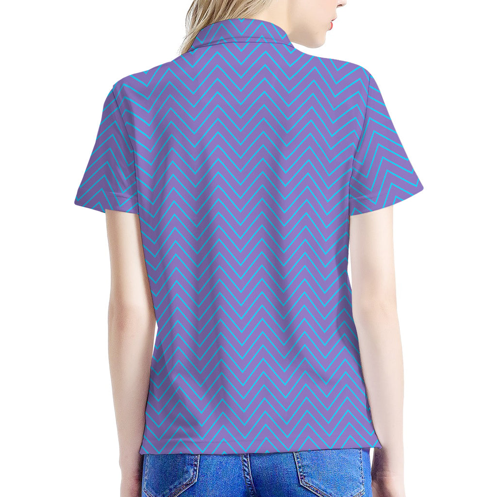 Blue And Purple Zigzag Pattern Print Women's Polo Shirt