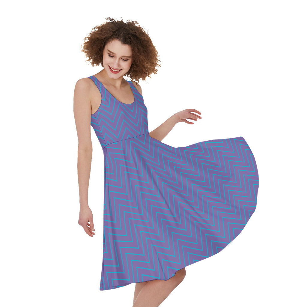 Blue And Purple Zigzag Pattern Print Women's Sleeveless Dress