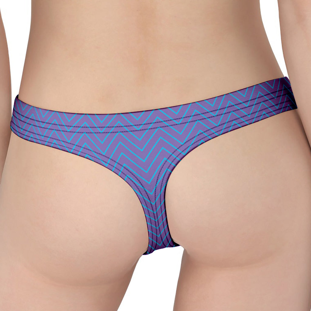 Blue And Purple Zigzag Pattern Print Women's Thong